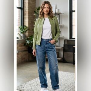 Green Leather Jacket with Lining